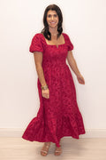 Jacie Jacquard Burgundy Midi Dress