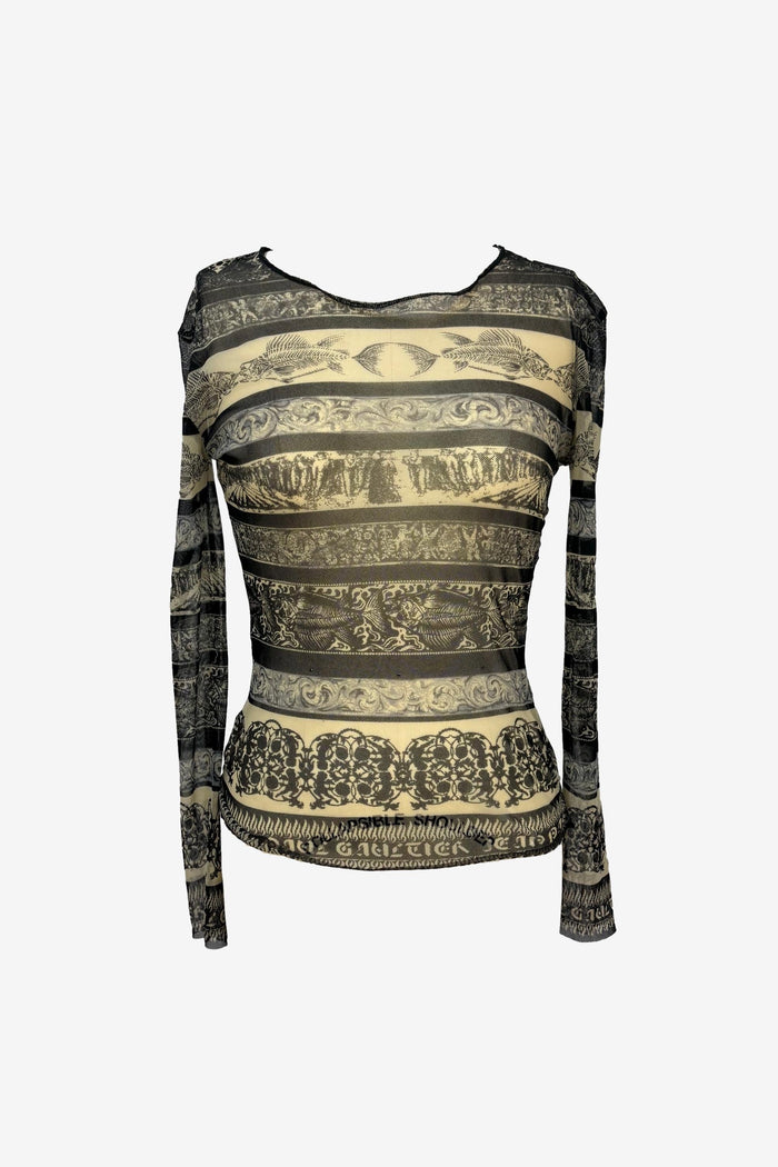 Jean Paul Gaultier Classique Black And White Fishbone Mesh