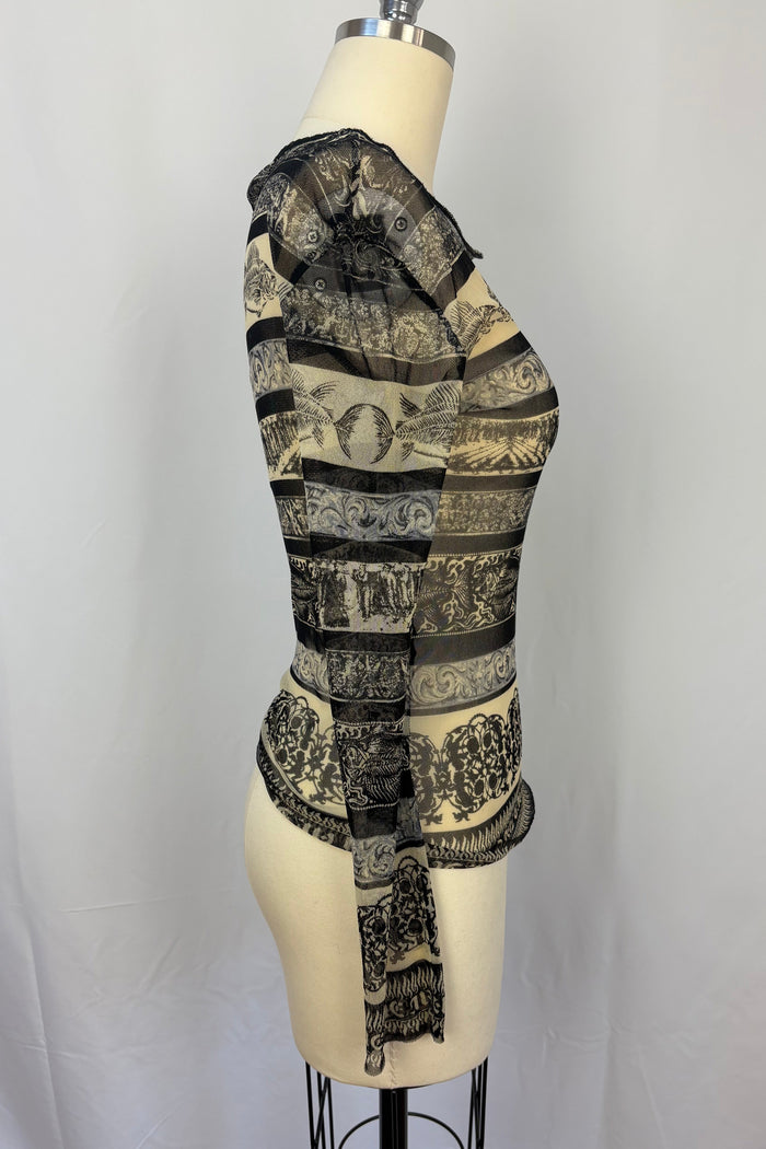 Jean Paul Gaultier Classique Black And White Fishbone Mesh