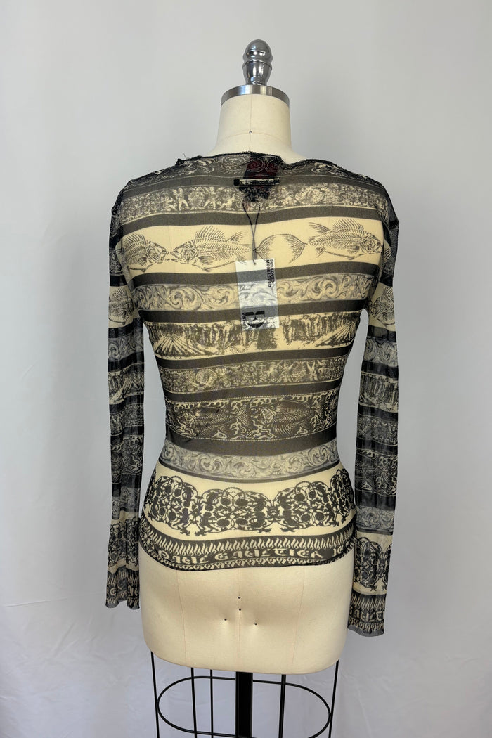 Jean Paul Gaultier Classique Black And White Fishbone Mesh