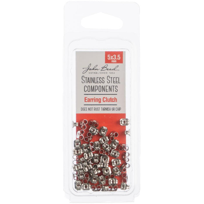 John Bead - Stainless Steel Earring Clutch 50/Pkg 5x3.5mm. Available in Bowmanville Ontario Canada. Shop online embellishaway.ca