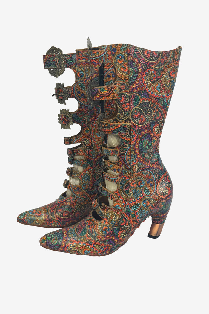 John Fluevog Paisley Print Leather Boots