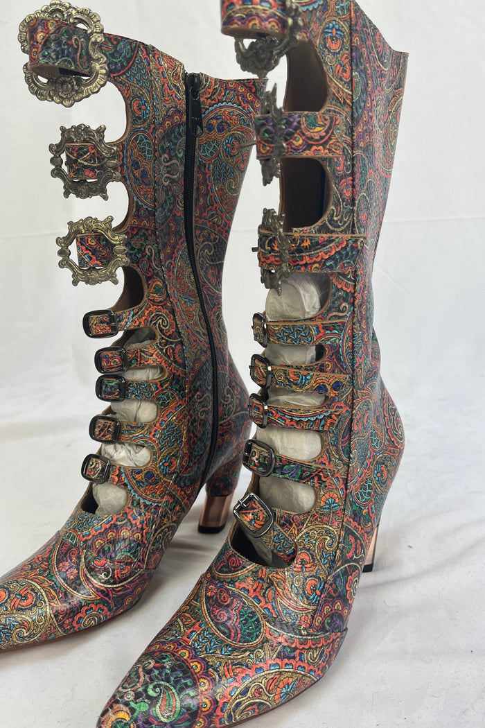 John Fluevog Paisley Print Leather Boots