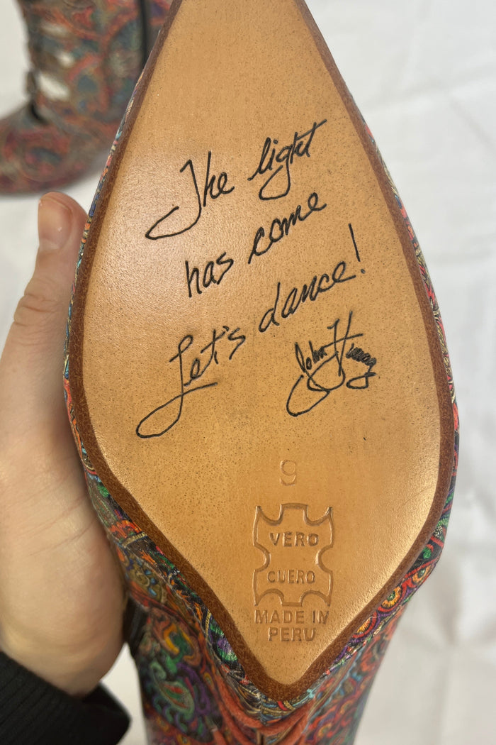 John Fluevog Paisley Print Leather Boots