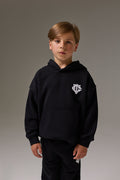 JUNIOR EMBLEM APPLIQUE HOODIE - BLACK