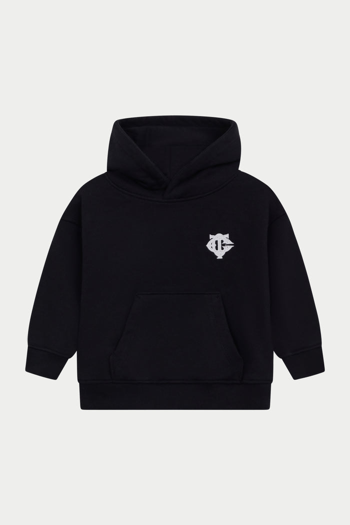 JUNIOR EMBLEM APPLIQUE HOODIE - BLACK