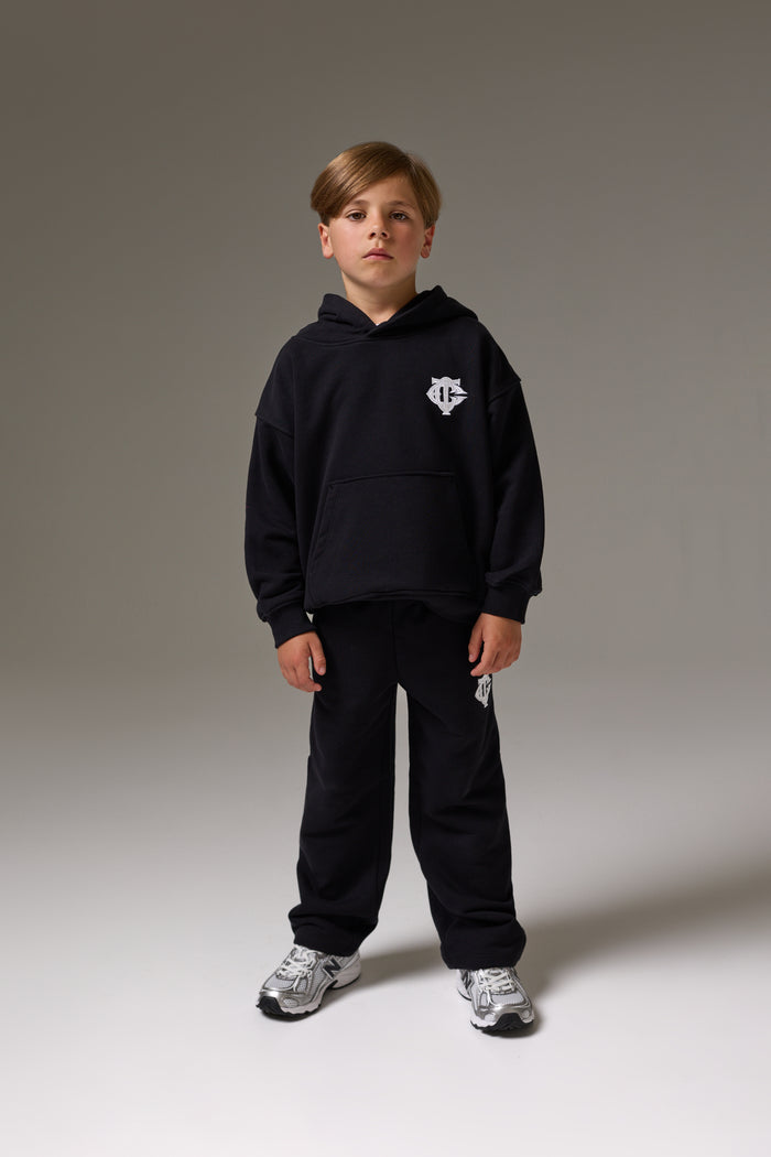 JUNIOR EMBLEM APPLIQUE HOODIE - BLACK