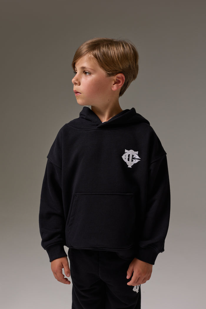JUNIOR EMBLEM APPLIQUE HOODIE - BLACK