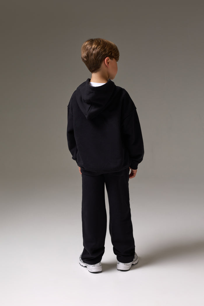 JUNIOR EMBLEM APPLIQUE HOODIE - BLACK