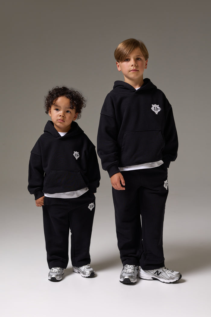 JUNIOR EMBLEM APPLIQUE HOODIE - BLACK