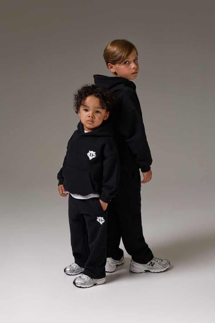 JUNIOR EMBLEM APPLIQUE HOODIE - BLACK