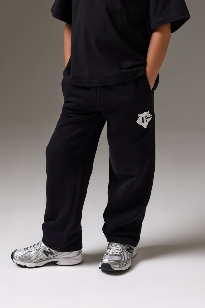 JUNIOR EMBLEM APPLIQUE JOGGERS - BLACK