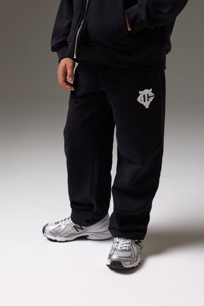 JUNIOR EMBLEM APPLIQUE JOGGERS - BLACK