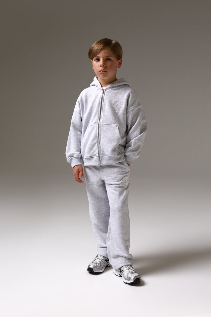 JUNIOR ZIP THROUGH EMBLEM APPLIQUE HOODIE - GREY MARL