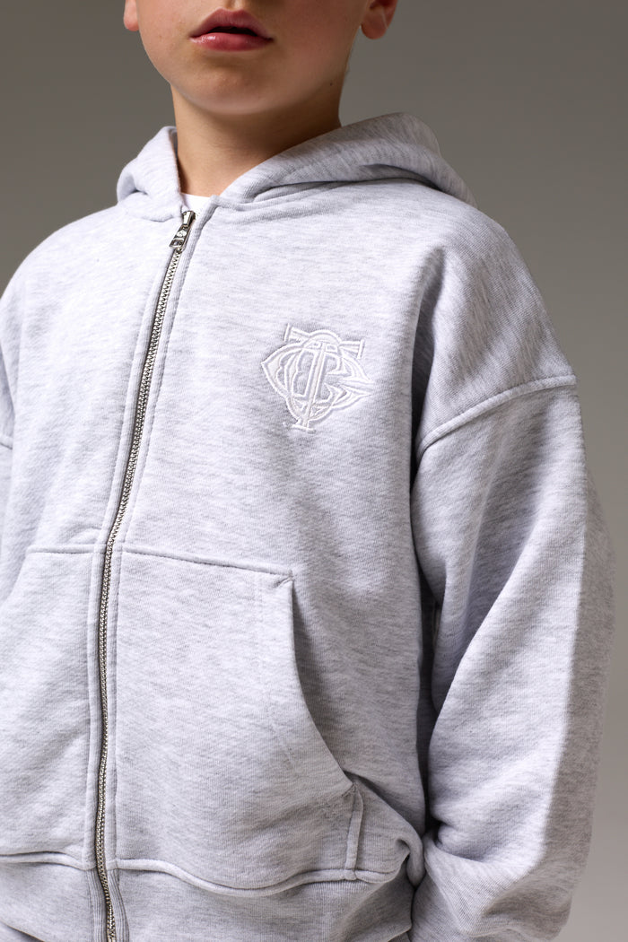 JUNIOR ZIP THROUGH EMBLEM APPLIQUE HOODIE - GREY MARL