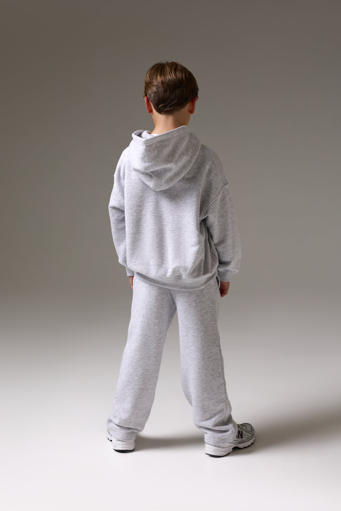 JUNIOR ZIP THROUGH EMBLEM APPLIQUE HOODIE - GREY MARL