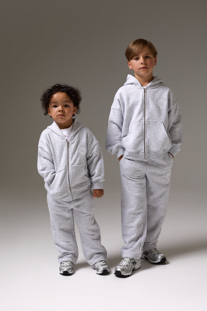 JUNIOR ZIP THROUGH EMBLEM APPLIQUE HOODIE - GREY MARL