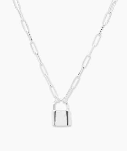 Kara Padlock Charm Necklace Silver