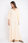 Kawkab Linen Striped Yellow Kaftan