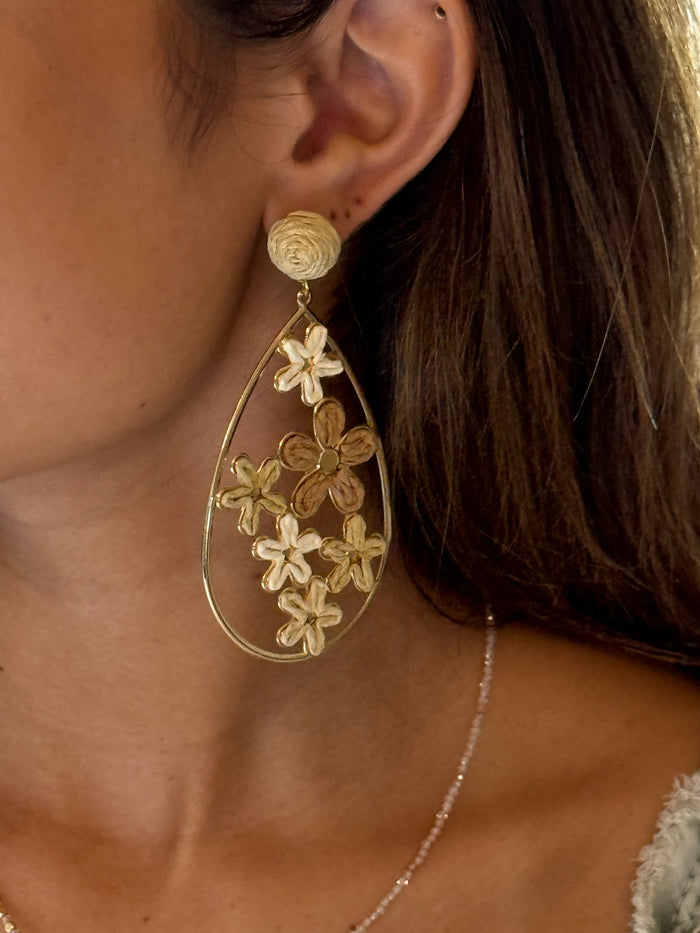 Shades of Beige and Gold Dangling Floral Earrings