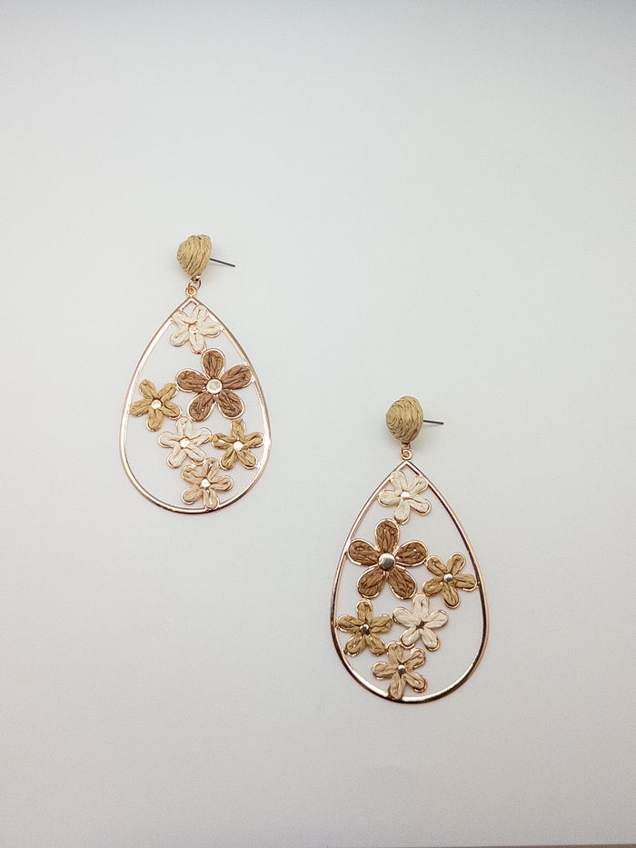 Shades of Beige and Gold Dangling Floral Earrings