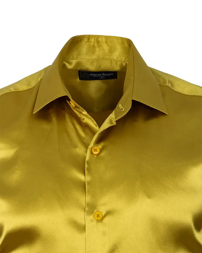 Khaki Shiny Plain Satin Classic Men’s Shirt-Makrom