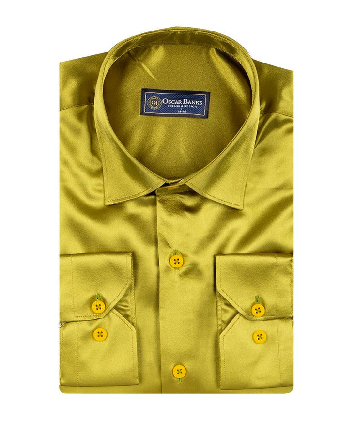 Khaki Shiny Plain Satin Classic Men’s Shirt-Makrom