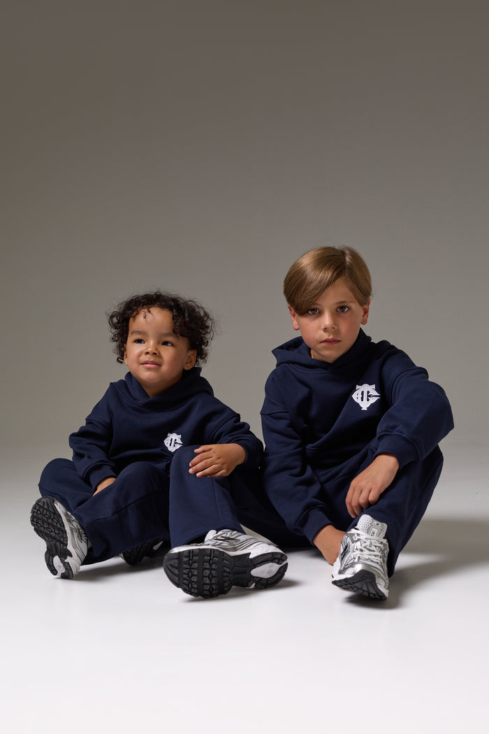 KIDS MONOGRAM EMBLEM APPLIQUE HOODIE - NAVY
