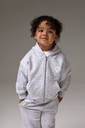 KIDS ZIP THROUGH MONOGRAM EMBLEM APPLIQUE HOODIE - GREY MARL
