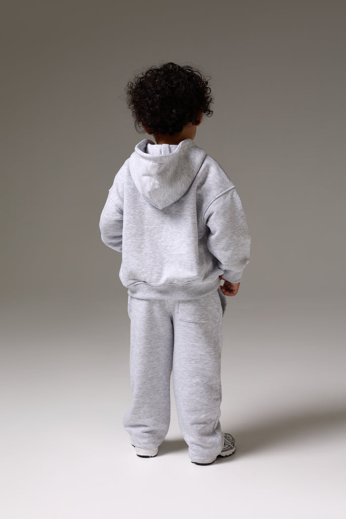 KIDS ZIP THROUGH MONOGRAM EMBLEM APPLIQUE HOODIE - GREY MARL