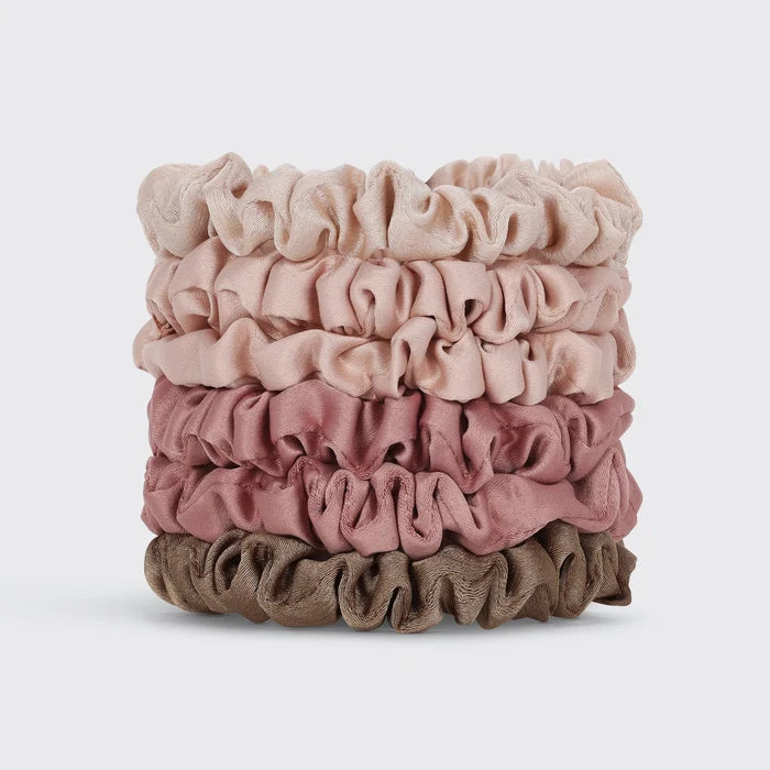 Stack of pink and brown scrunchies
