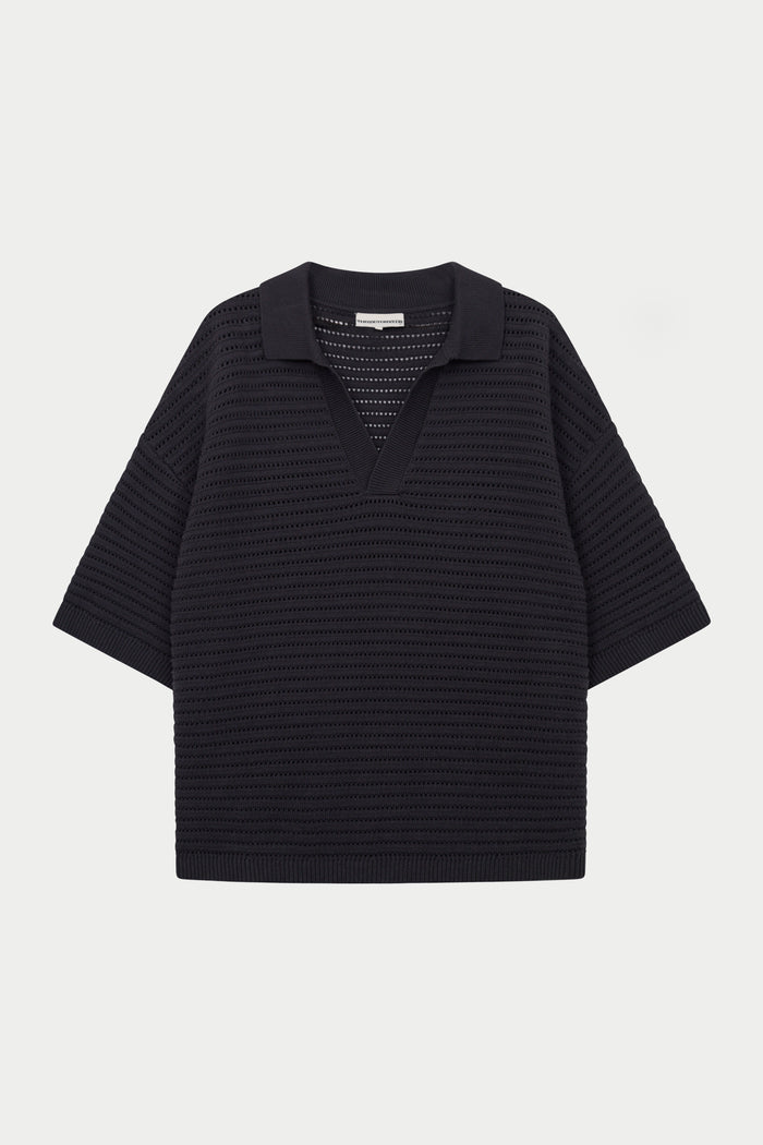 KNITTED POLO SHIRT - CHARCOAL