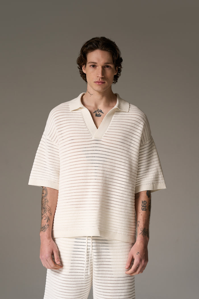 KNITTED POLO SHIRT - WHITE