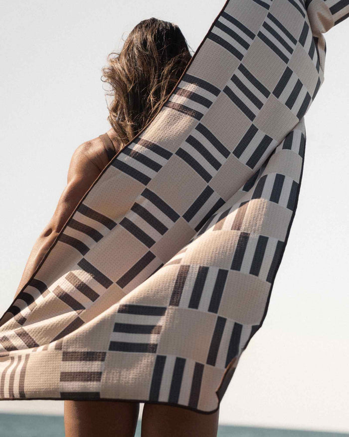 Kyoto chocolate brown check sand-free beach towel, Sand Society