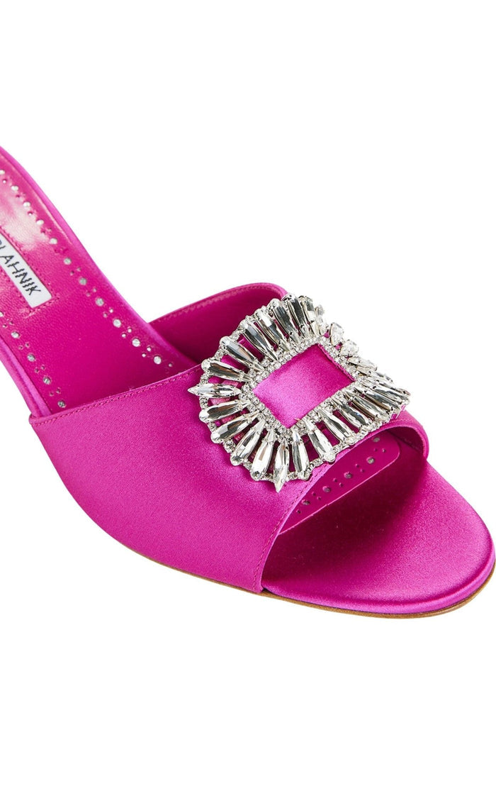 MANOLO BLAHNIK Laalita Crystal Satin Mules - Runway Catalog