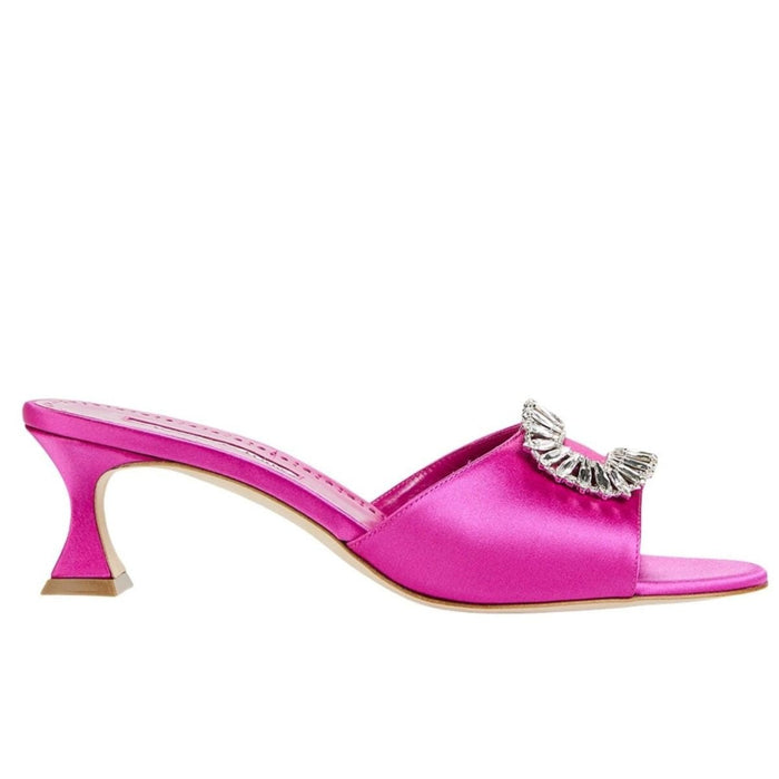 Manolo Blahnik Laalita Crystal Satin Mules - Runway Catalog