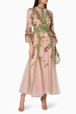Costarellos Lace - trimmed Embroidered Tulle Gown - Runway Catalog