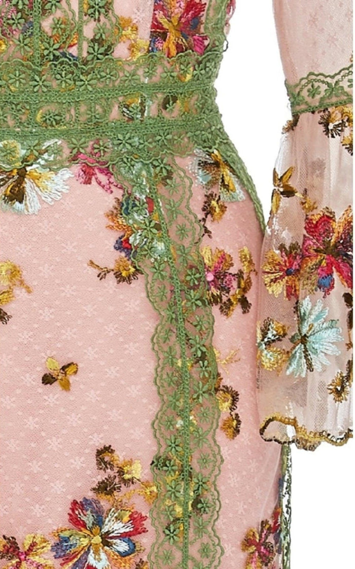 Costarellos Lace - trimmed Embroidered Tulle Gown - Runway Catalog