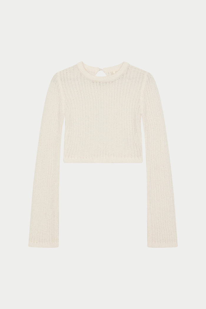 LADDER KNIT LONG SLEEVE TOP - CREAM