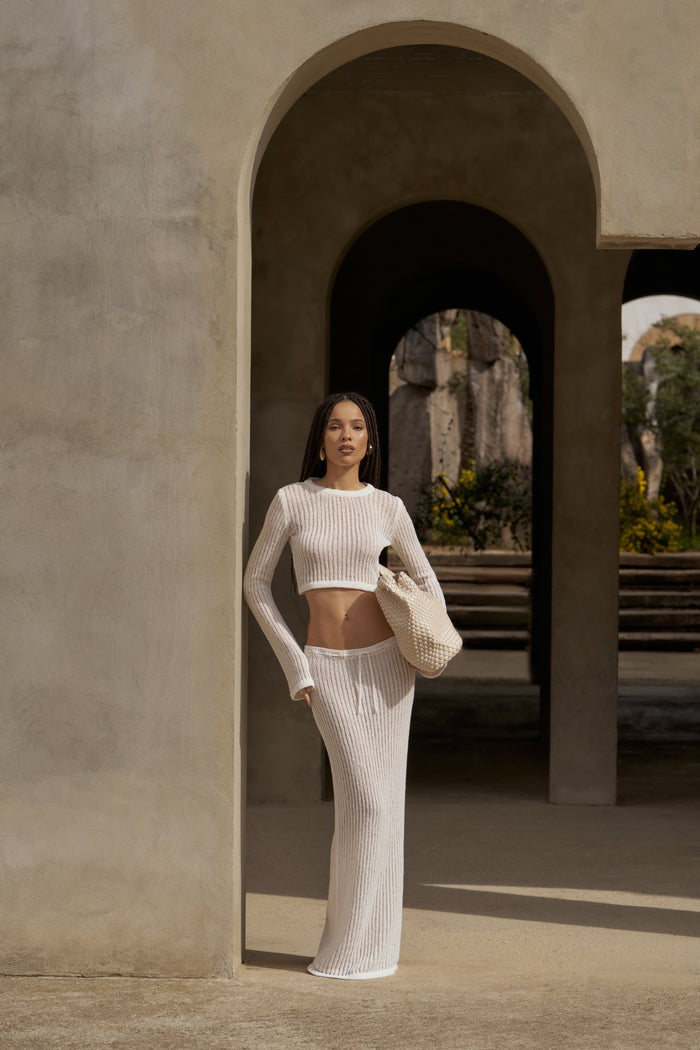 LADDER KNIT MAXI SKIRT - CREAM
