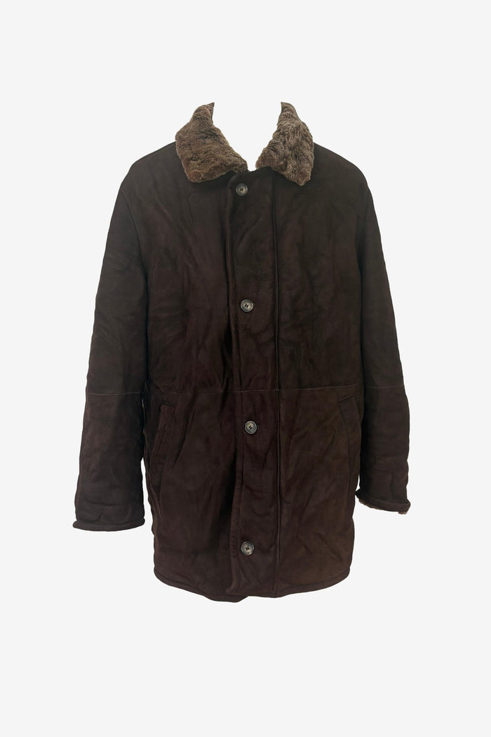 Latini Chocolate suede leather button front coat