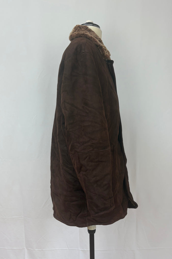 Latini Chocolate suede leather button front coat