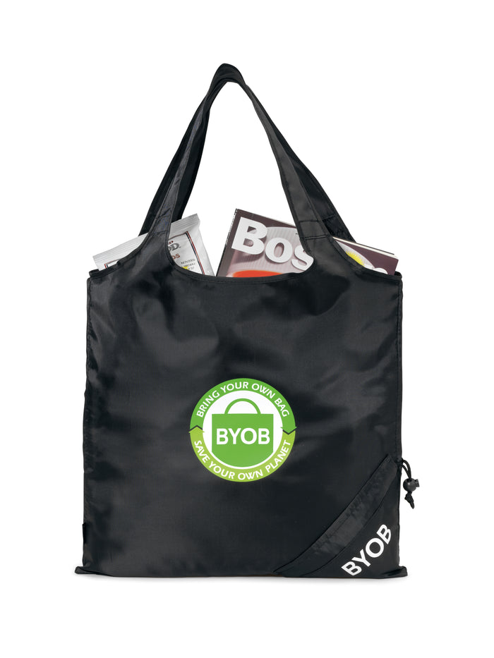 Latitudes Foldaway Shopper - Black | Custom Branded | Lemon Print
