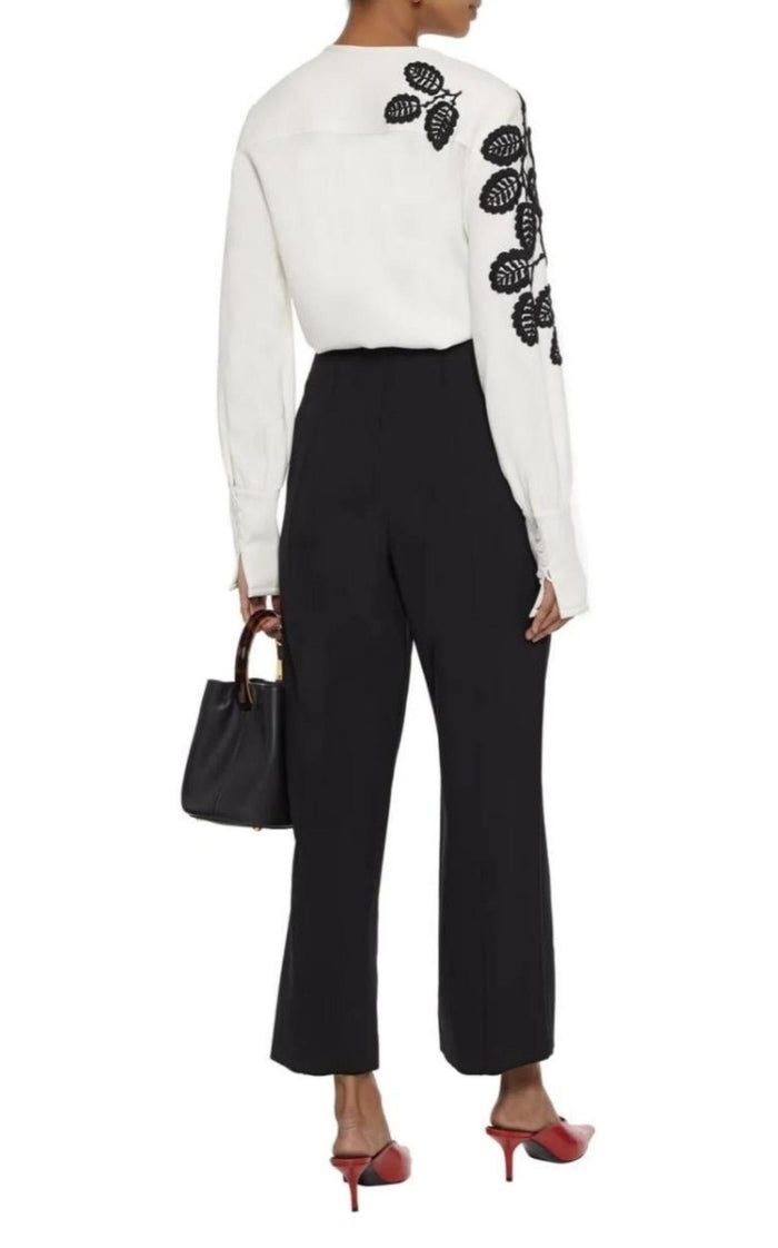 Oscar de la Renta Leaf Embroidered Silk Blouse - Runway Catalog