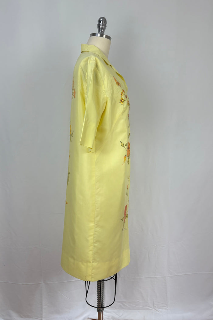 Lemon Yellow shirt front dress with orange floral print
