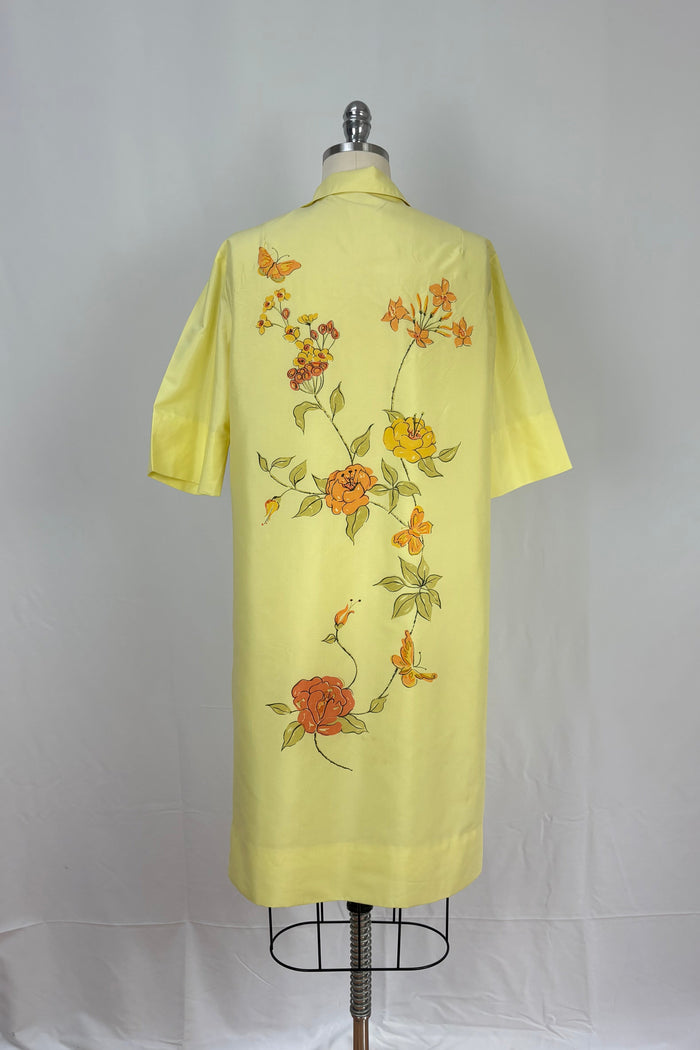 Lemon Yellow shirt front dress with orange floral print