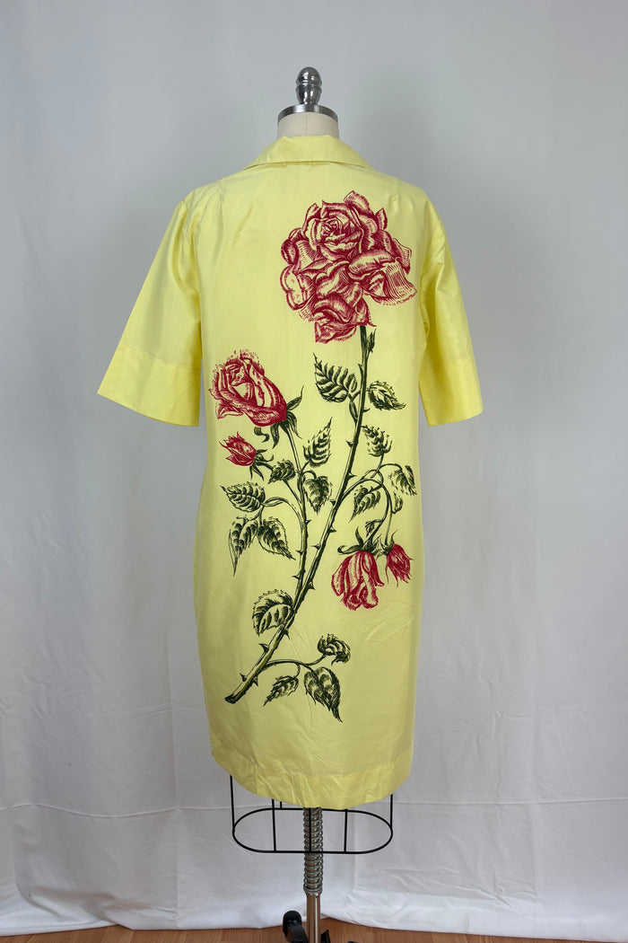 Lemon Yellow shirt front dress with rose floral print