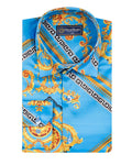 Light Blue Baroque Chain & Paisley Print Men`s Shirt-Makrom