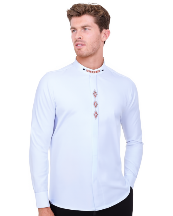 Light Blue Grandad Collar Chain Shirt with Diamantes-Makrom