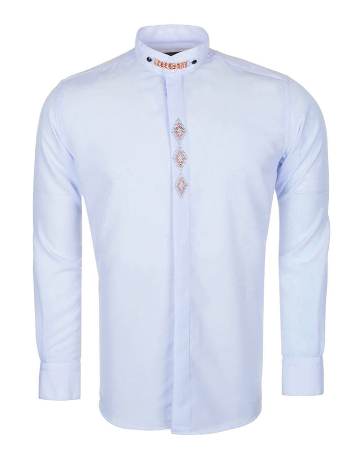 Light Blue Grandad Collar Chain Shirt with Diamantes-Makrom